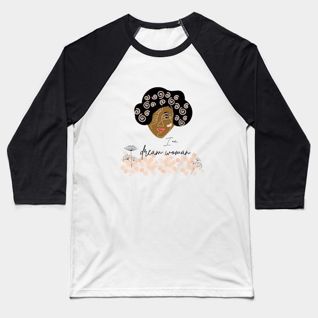 portrait of afroamerican woman with black curly hair Baseball T-Shirt by Artpassion